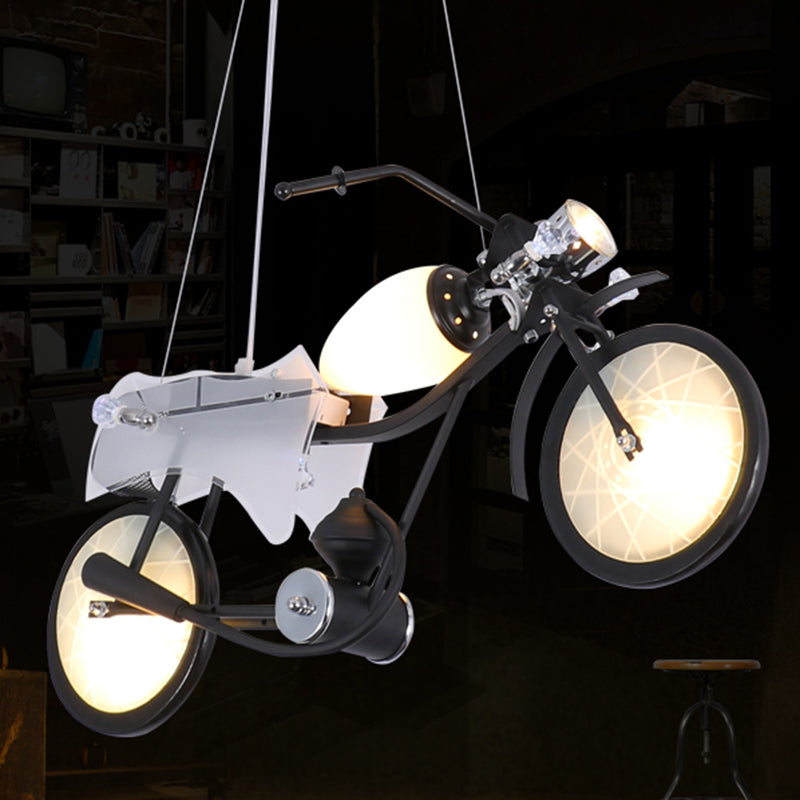 Accensione industriale a sospensione per moto per bar, luce in vetro bianco glassata per bar