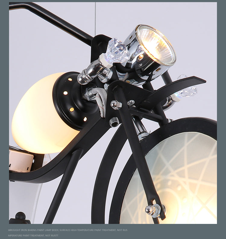 Industrial Motorbike Pendant Lighting 1-Head Frosted White Glass Island Light for Bar