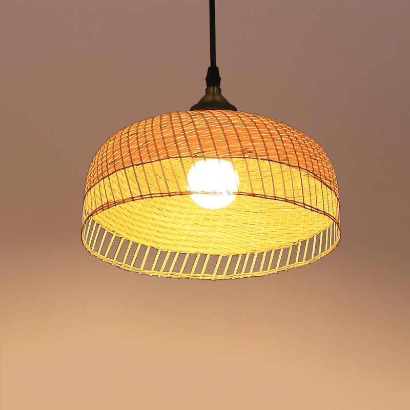Wood Dome sospensione a sospensione Contemporary Bamboo 1 lampadina sospesa