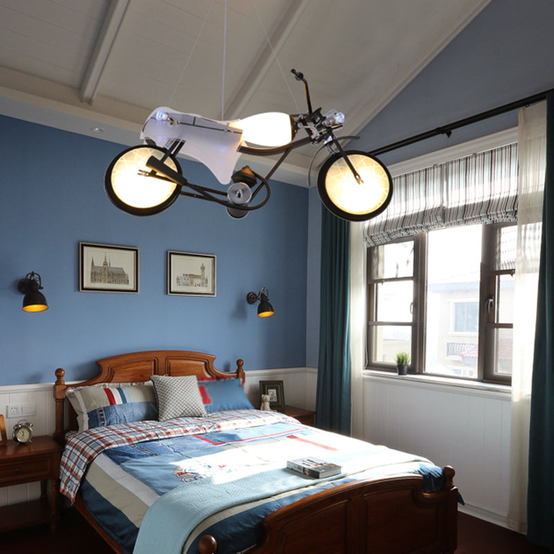 Accensione industriale a sospensione per moto per bar, luce in vetro bianco glassata per bar