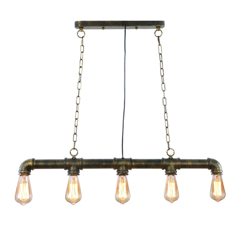 5 Lights Water Pipe Pendant Steampunk Metal Island Lighting Fixture for Dining Room