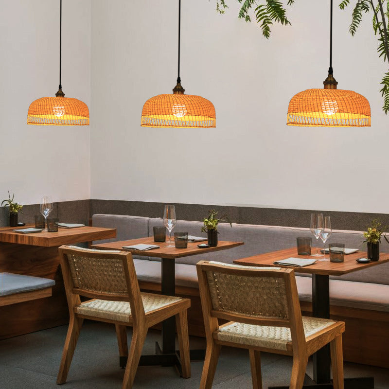 Wood Dome sospensione a sospensione Contemporary Bamboo 1 lampadina sospesa