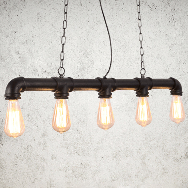 5 Lights Water Pipe Pendant Steampunk Metal Island Lighting Fixture for Dining Room