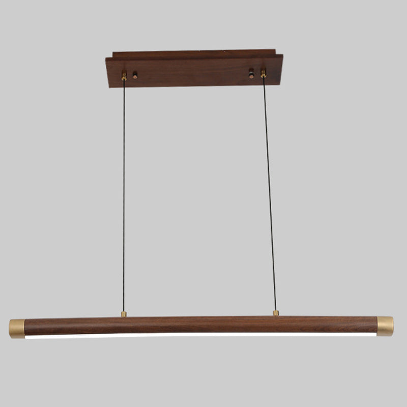 Minimalistic Linear Island Lighting Walnut Wood Tea Room LED Hanging Light in Dark Brown