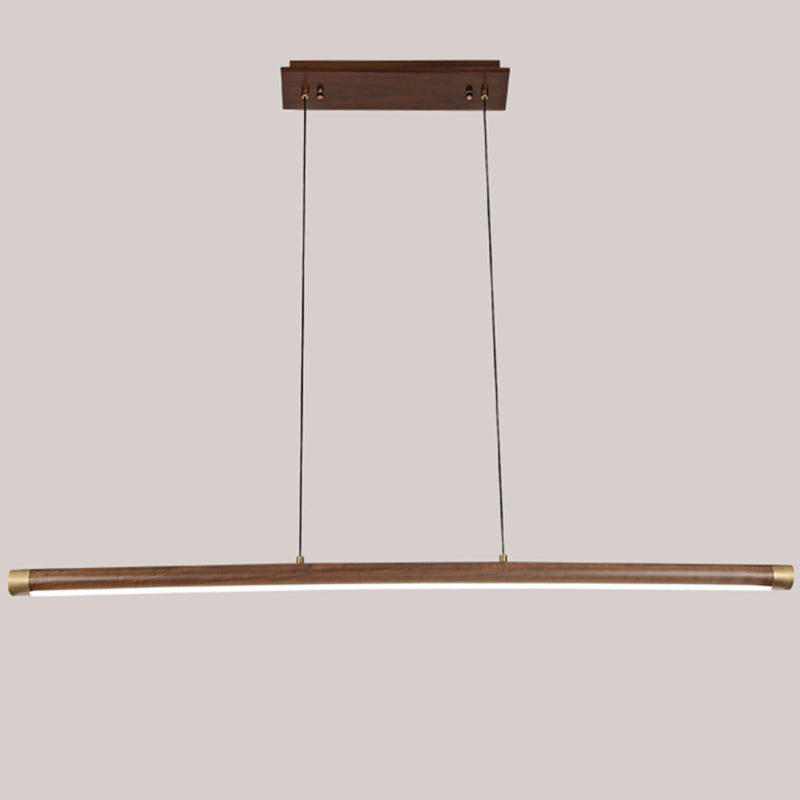 Minimalistic Linear Island Lighting Walnut Wood Tea Room LED Hanging Light in Dark Brown