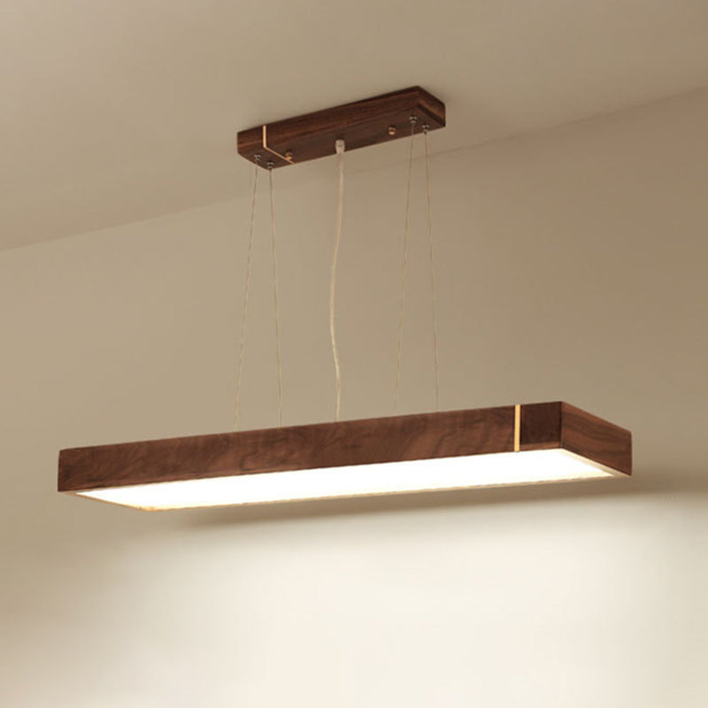 Bois de noyer pendant rectangulaire lumière nordique brun foncé led suspendu sur l'île sur l'île