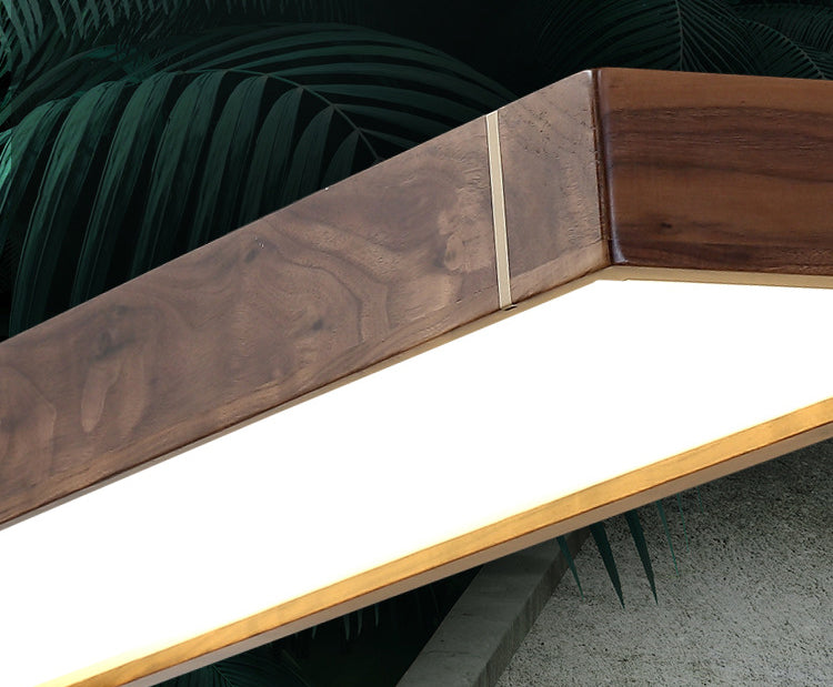 Bois de noyer pendant rectangulaire lumière nordique brun foncé led suspendu sur l'île sur l'île