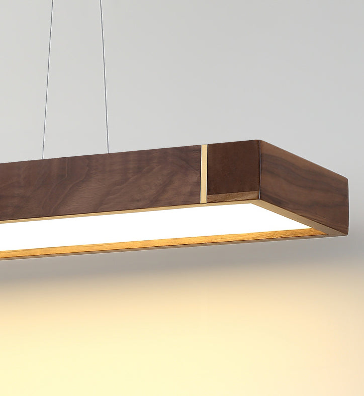 Bois de noyer pendant rectangulaire lumière nordique brun foncé led suspendu sur l'île sur l'île