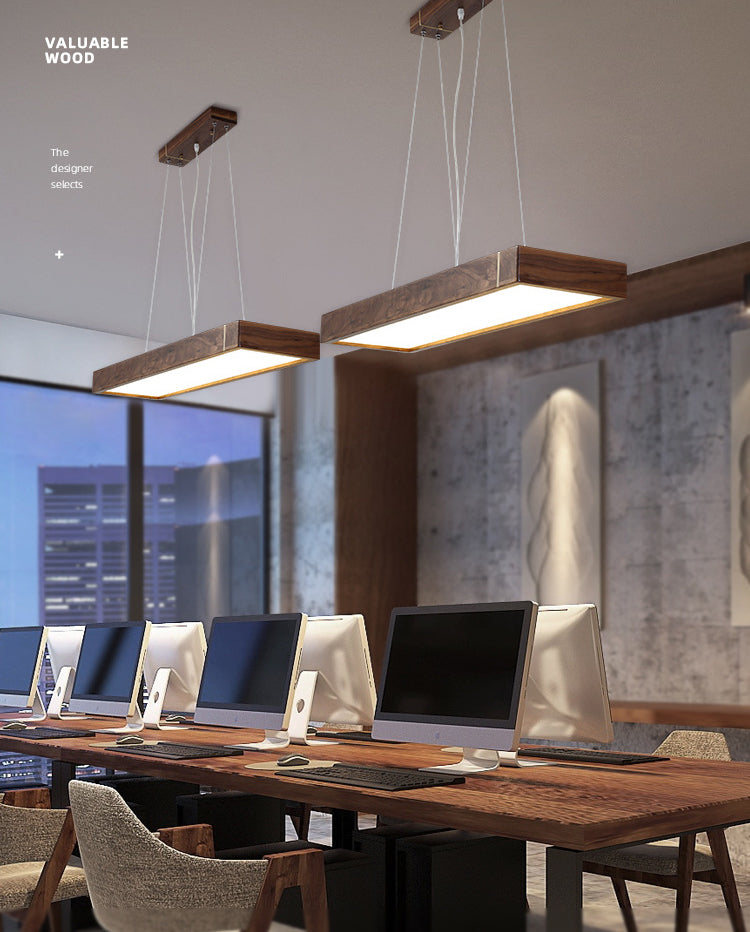 Bois de noyer pendant rectangulaire lumière nordique brun foncé led suspendu sur l'île sur l'île