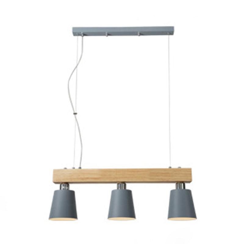 Linear Wooden Island Light Fixture Nordic Suspension Light with Tapered Metal Shade