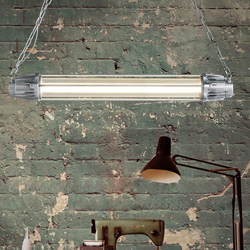 Silver Cylindrical Island Pendant Industrial Metal 1-Head Restaurant Hanging Light