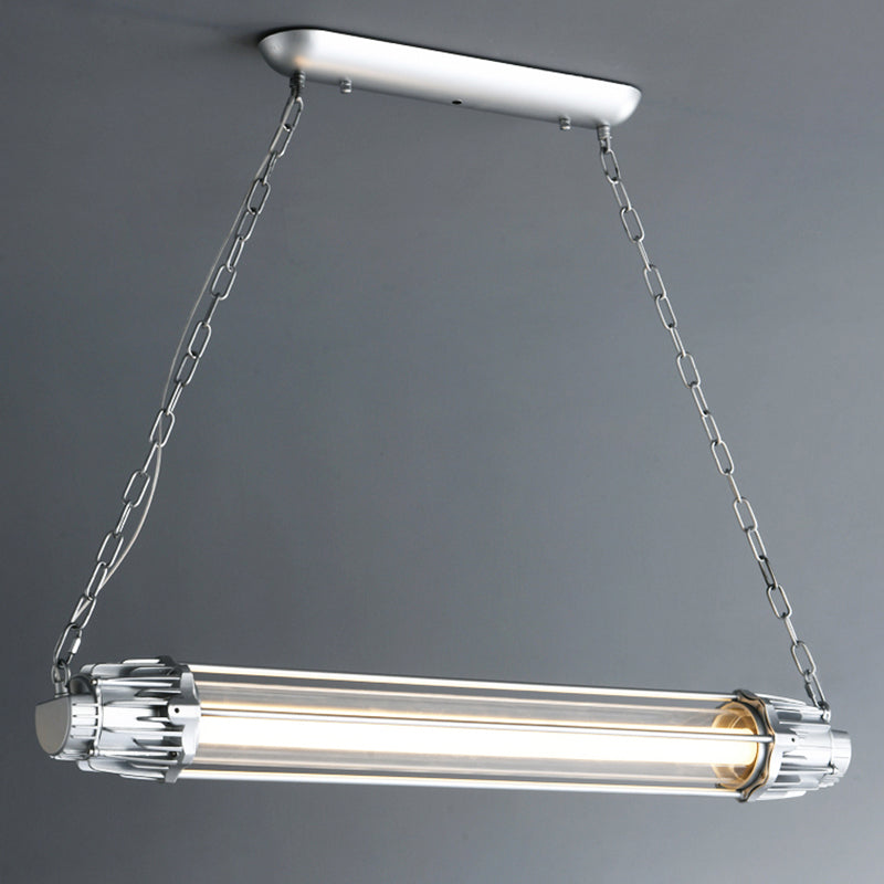 Silver Cylindrical Island Pendant Industrial Metal 1-Head Restaurant Hanging Light