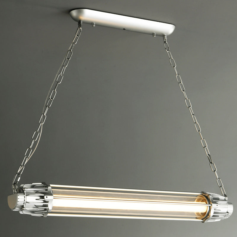 Il ristorante industriale in metallo industriale a ciondolo cilindrico d'isola argento si appese alla luce appesa