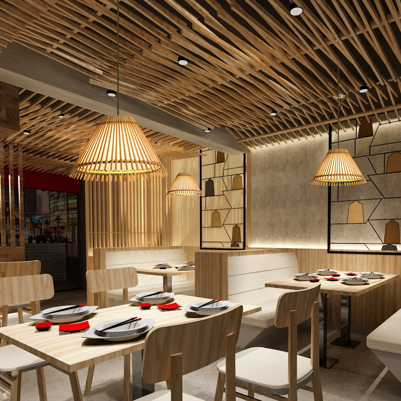 Bambuskegeldecke Moderne 1 Glühbirne Hangierende hängende Licht im Holz für Wohnzimmer