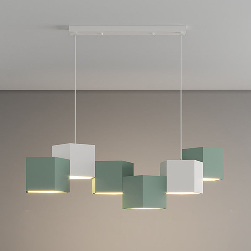 Macaron LED Island Light Fixture Pentagonal Hanging Lamp with Metal Shade for Diner