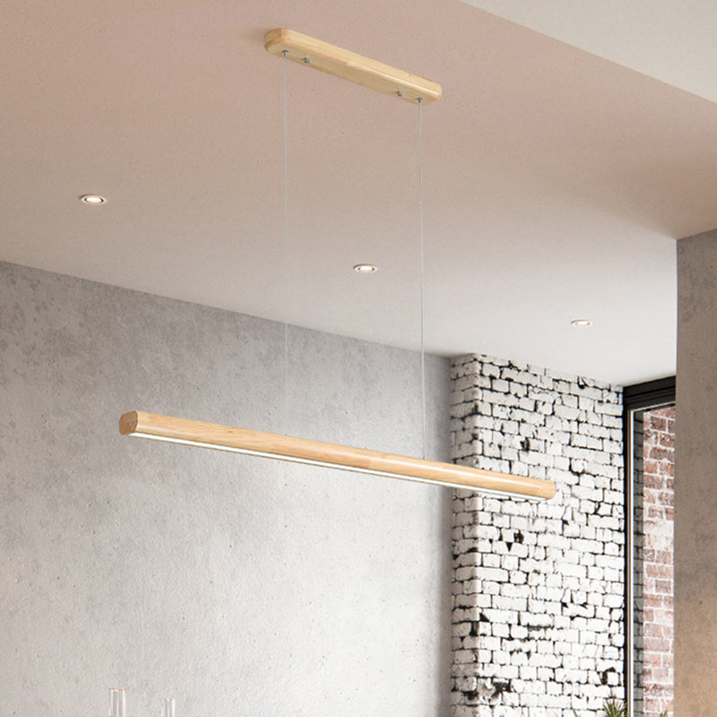 Nordic Rod Shaped Island Lamp Wooden Dining Room LED Linear Pendant Light in Beige