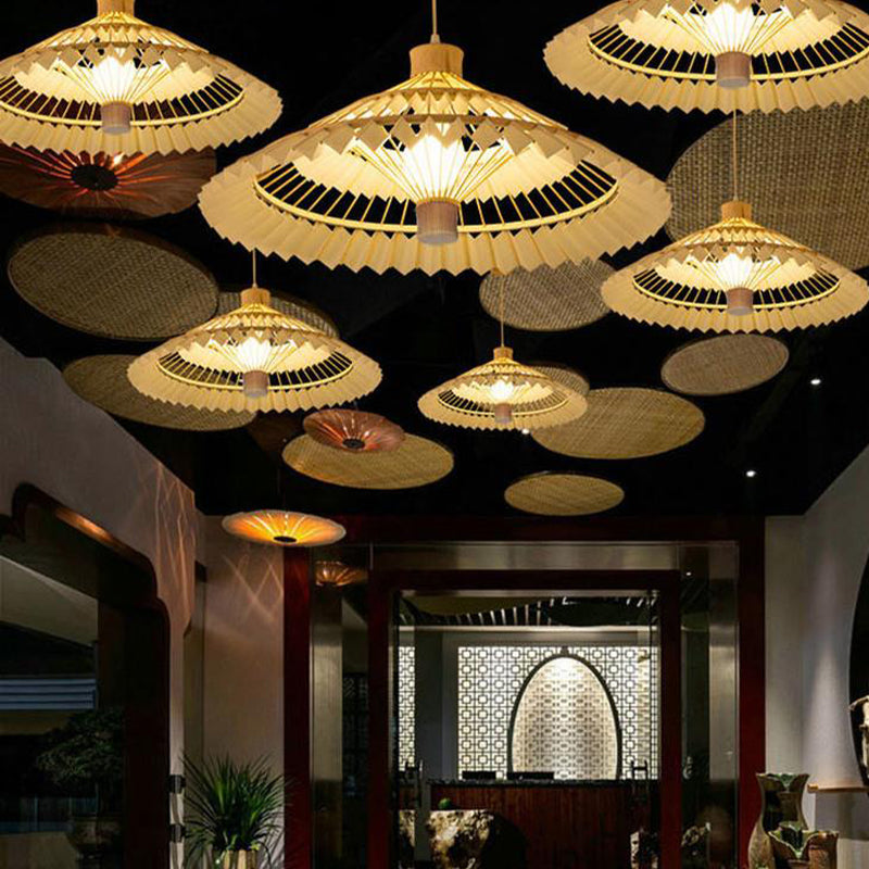 Tradición de iluminación colgante cónica bambú 1 bombilla 19.5 "/23.5" kit de lámpara colgante beige de ancho