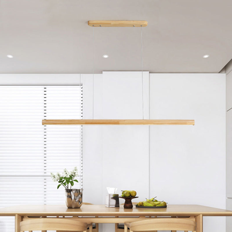 Nordic Rod Shaped Island Lamp Wooden Dining Room LED Linear Pendant Light in Beige