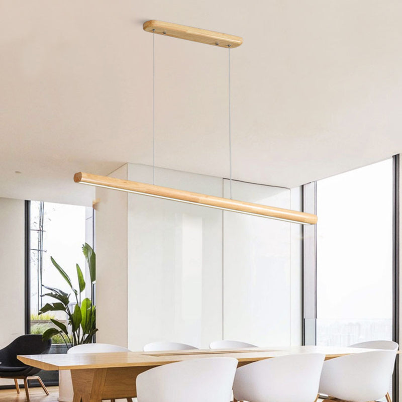 Nordic Rod Shaped Island Lamp Wooden Dining Room LED Linear Pendant Light in Beige
