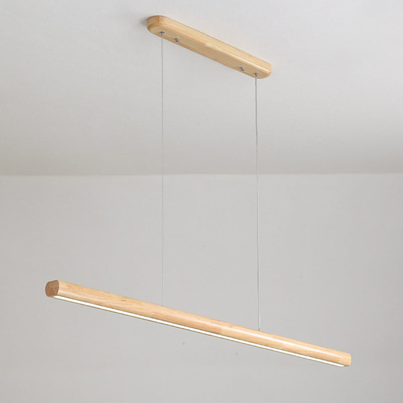 Nordic Rod Shaped Island Lamp Wooden Dining Room LED Linear Pendant Light in Beige