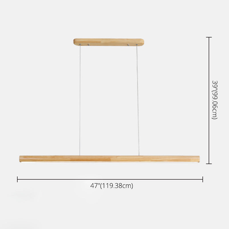 Nordic Rod Shaped Island Lamp Wooden Dining Room LED Linear Pendant Light in Beige