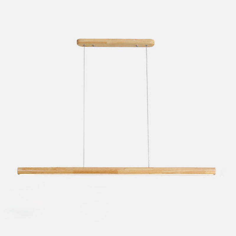 Nordic Rod Shaped Island Lamp Wooden Dining Room LED Linear Pendant Light in Beige
