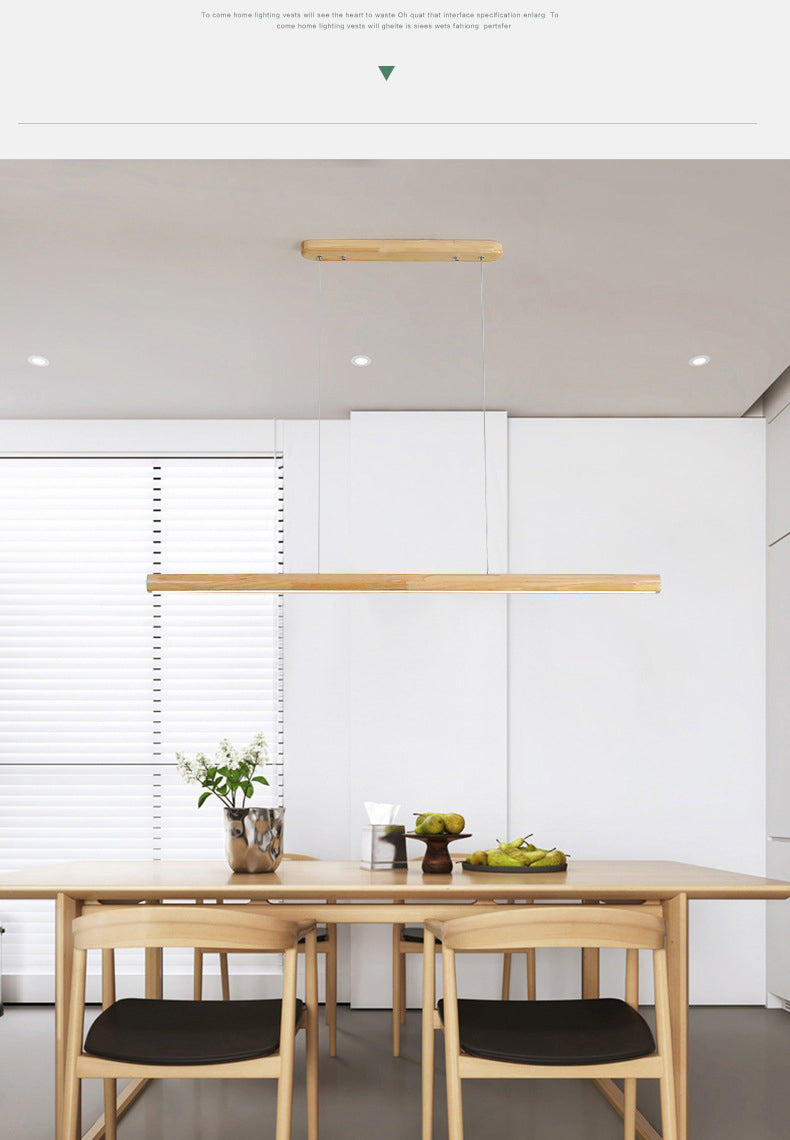 Nordic Rod Shaped Island Lamp Wooden Dining Room LED Linear Pendant Light in Beige