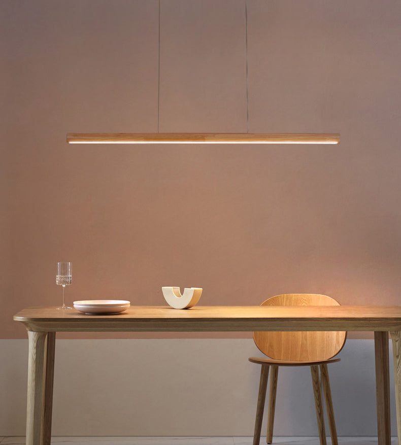 Nordic Rod Shaped Island Lamp Wooden Dining Room LED Linear Pendant Light in Beige