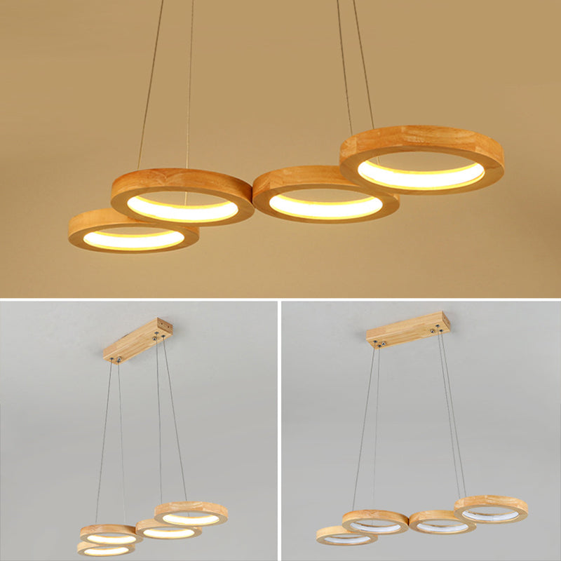 Sospensione in legno circolare Luce minimalista a LED Isola sospesa per il ristorante
