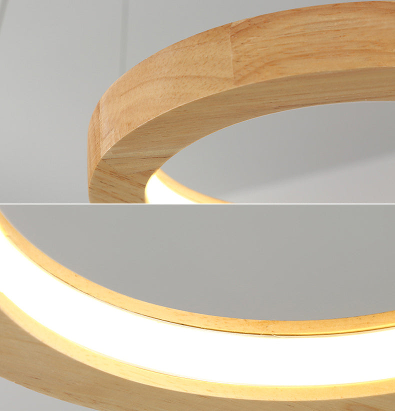 Sospensione in legno circolare Luce minimalista a LED Isola sospesa per il ristorante