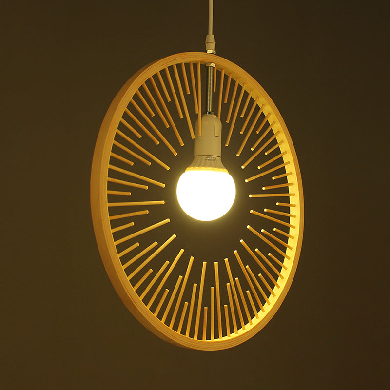 Iluminación colgante de madera redonda de bambú 1 kit de lámpara colgante de bombillas para restaurante
