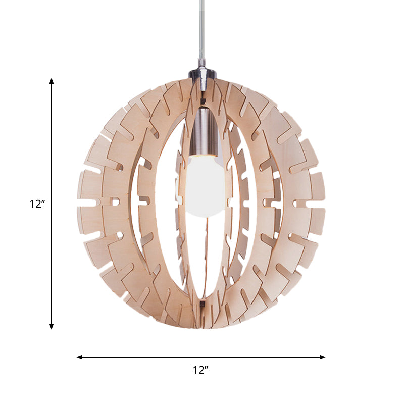 Globe Suspension Pendellicht zeitgenössisches Holz 1 Glühbirne Beige hängende Leuchte