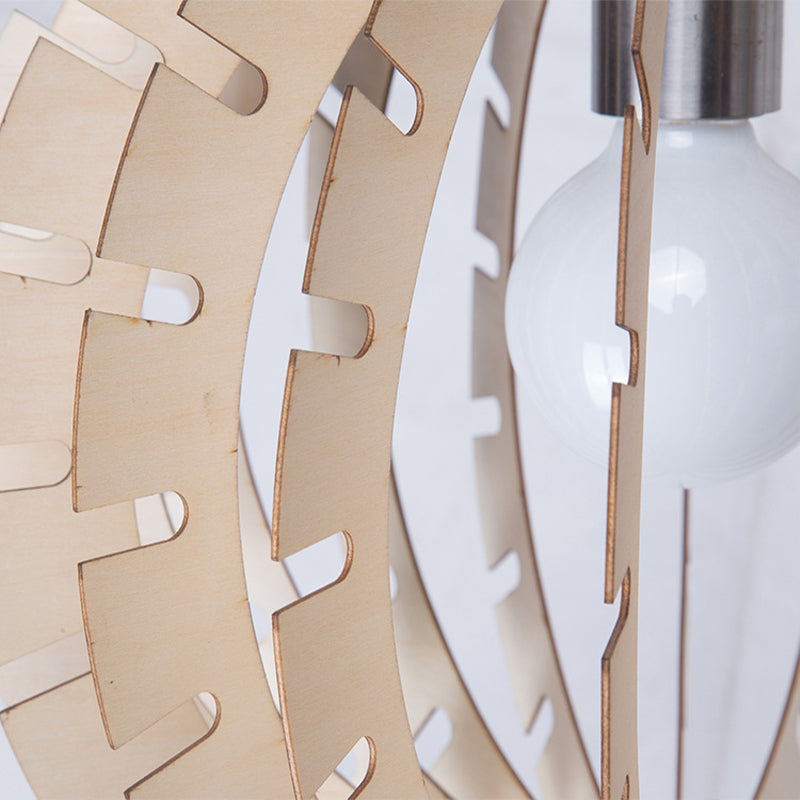 Globe Suspension Pendse Light Contemporary Wood 1 Bulbo Beige Holfing Lightsing