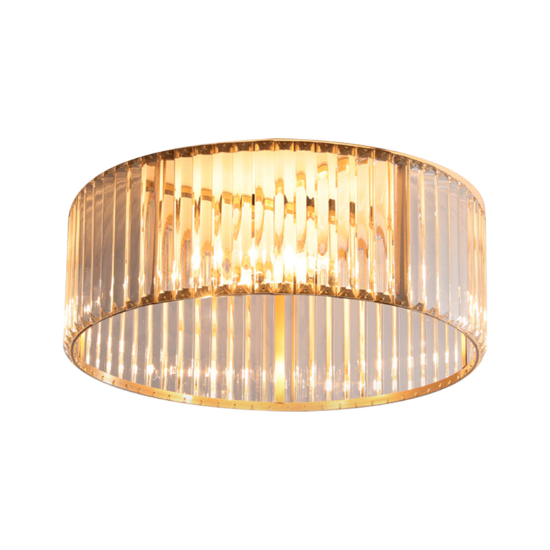 16"/19.5" Wide Circular Ceiling Mounted Light Mid-Century Metal and Crystal 4/5 Heads Flush Mount Light Fixture in Brass