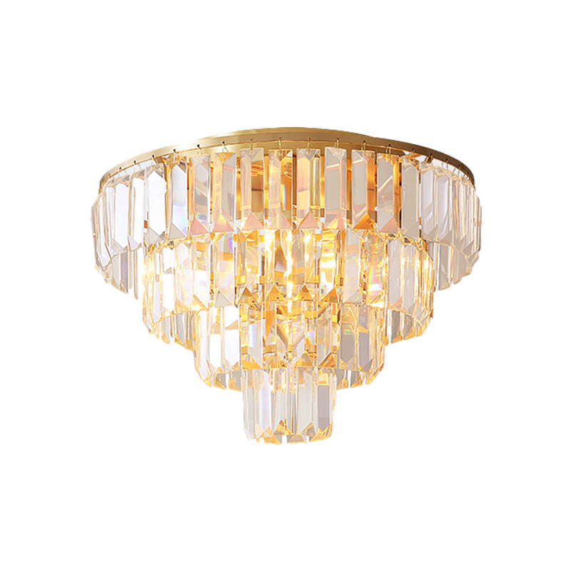 16"/19.5" Dia Tiered Flush Mount Lamp with Crystal Block Vintage 5/6 Heads Flush Ceiling Light in Gold