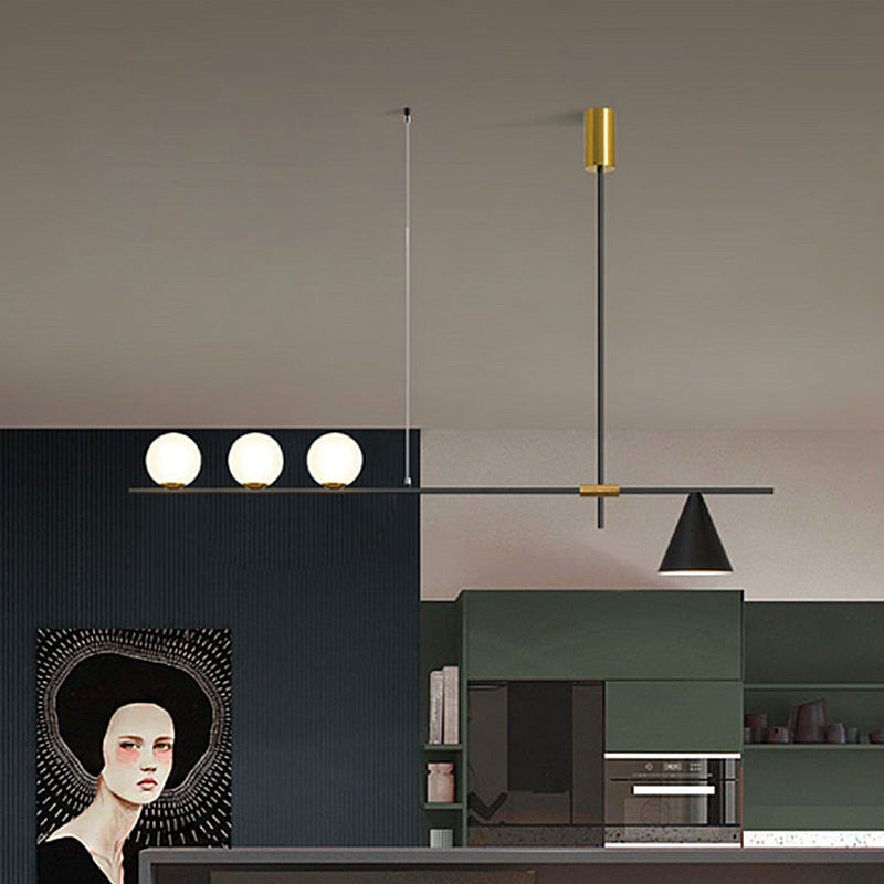 4-Light moderne plafond linéaire avec une teinte en verre rond pour salle à manger