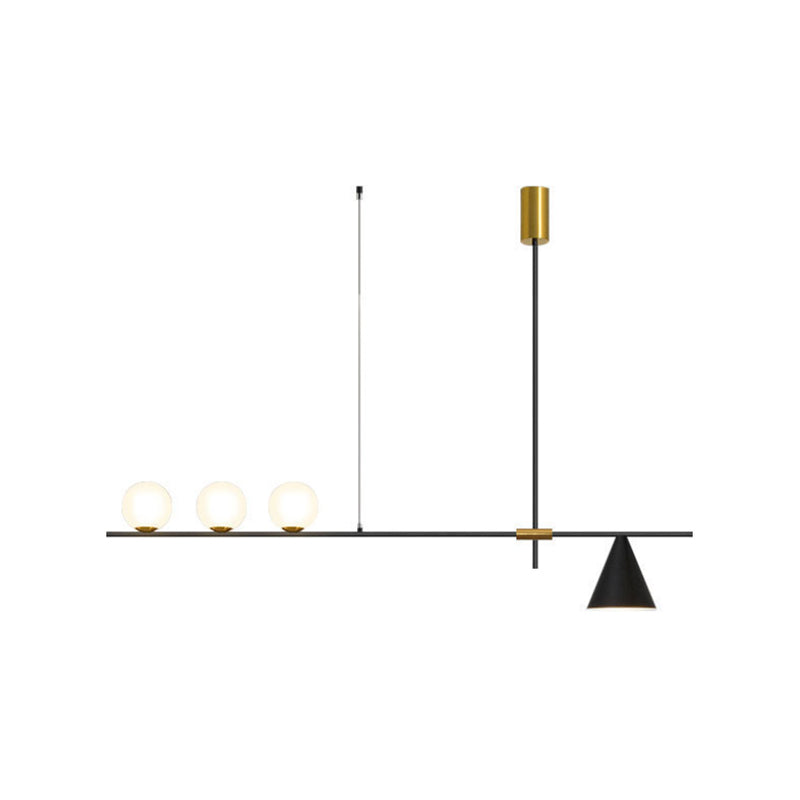 4-Light moderne plafond linéaire avec une teinte en verre rond pour salle à manger