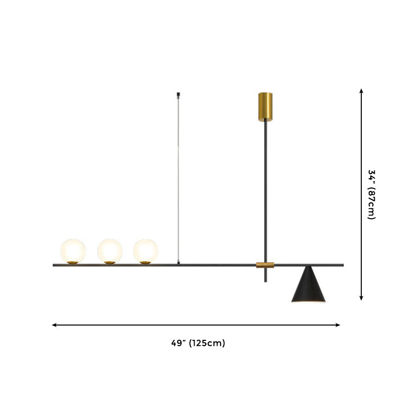 4-Light moderne plafond linéaire avec une teinte en verre rond pour salle à manger