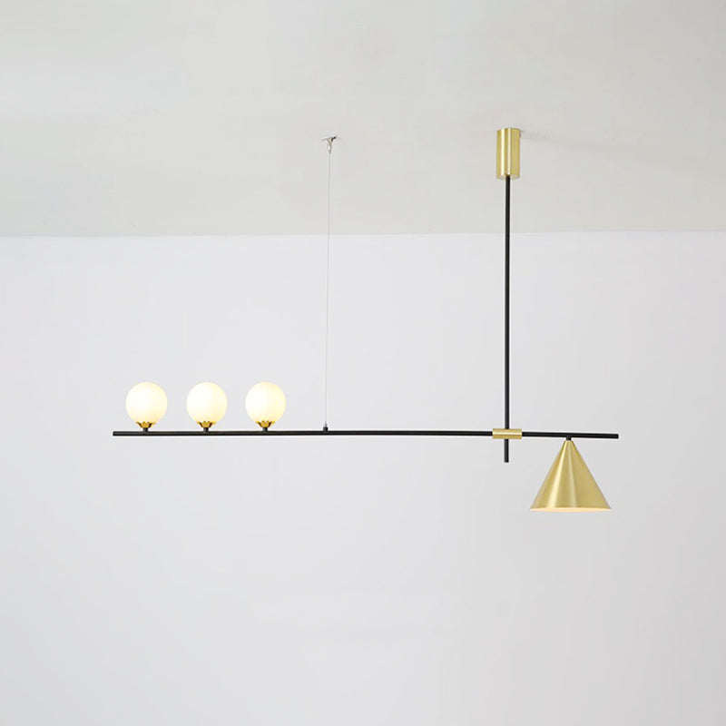 4-Light moderne plafond linéaire avec une teinte en verre rond pour salle à manger