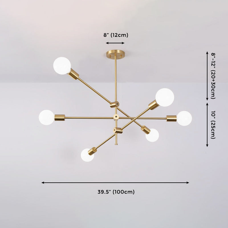 Modern Linear 6-Light Ceiling Light Adjustable Rotatable with Orb Glass Shade