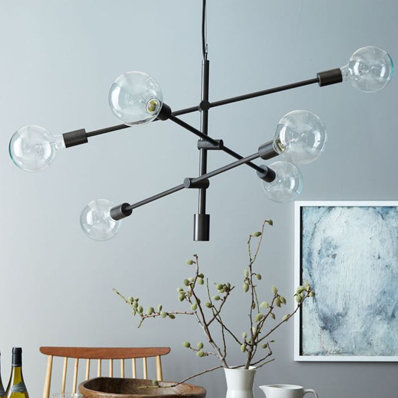 Modern Linear 6-Light Ceiling Light Modernism Rotatable With Orb Glass Shade