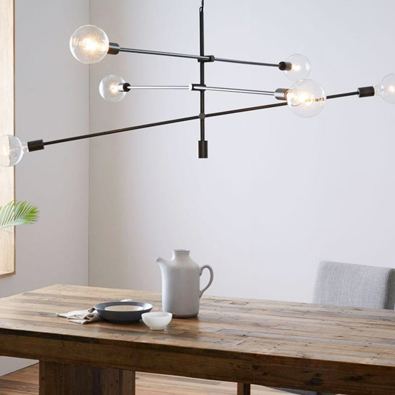 Modern Linear 6-Light Ceiling Light Modernism Rotatable With Orb Glass Shade