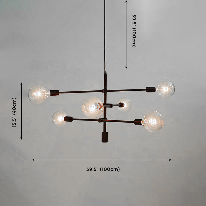 Modern Linear 6-Light Ceiling Light Modernism Rotatable With Orb Glass Shade