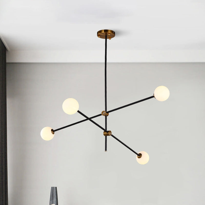 Modern Sputnik Chandelier, 4-Light Design Black Finish with Frosted Glass Shade
