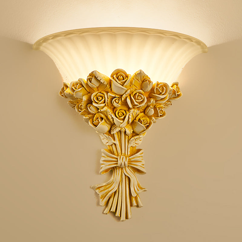 Modern Rose Flush Sconce Light Exquisite 1 Light Resin Wall Lighting Ideas in Beige