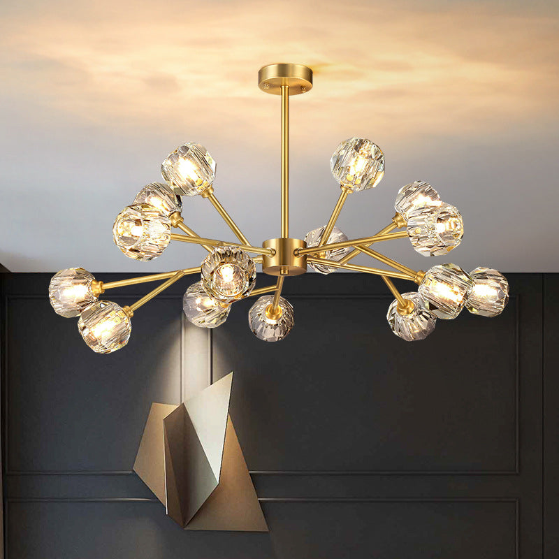 15-Light Brass Sputnik Chandelier, Modern Linear Dimmable Ceiling Light With Adjustable Height