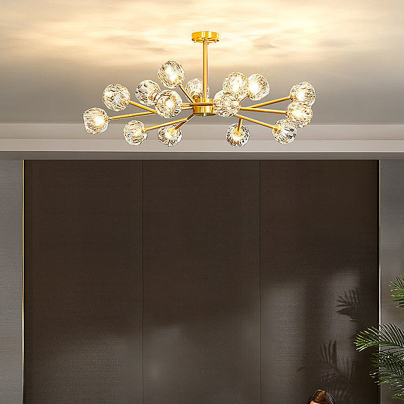 15-Light Brass Sputnik Chandelier, Modern Linear Dimmable Ceiling Light With Adjustable Height