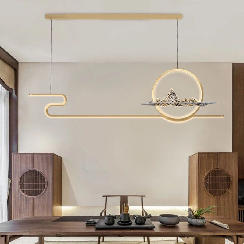 Chinese Minimalist Style Linear Island Pendant Lighting LED Metal Island Ceiling Light for Living Room