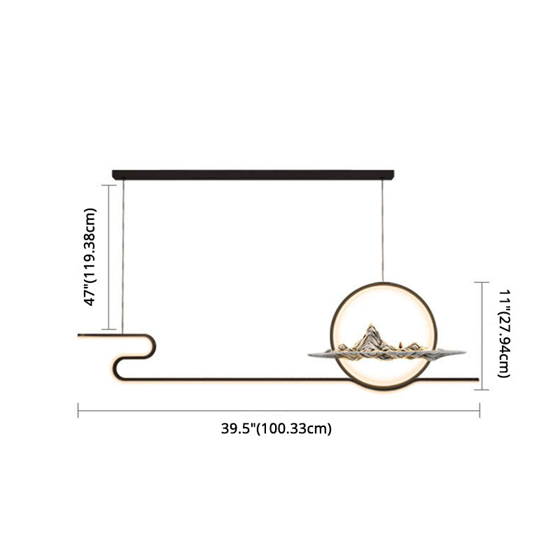 Chinese Minimalist Style Linear Island Pendant Lighting LED Metal Island Ceiling Light for Living Room
