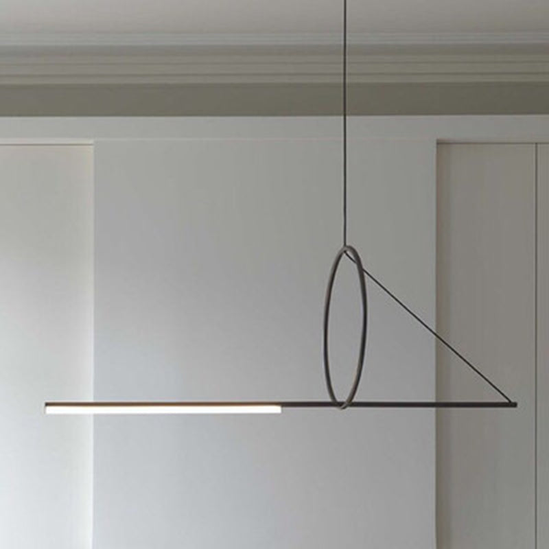 Modern Minimalism Black Linear Island Pendant Lighting LED Metal Island Ceiling Light for Living Room